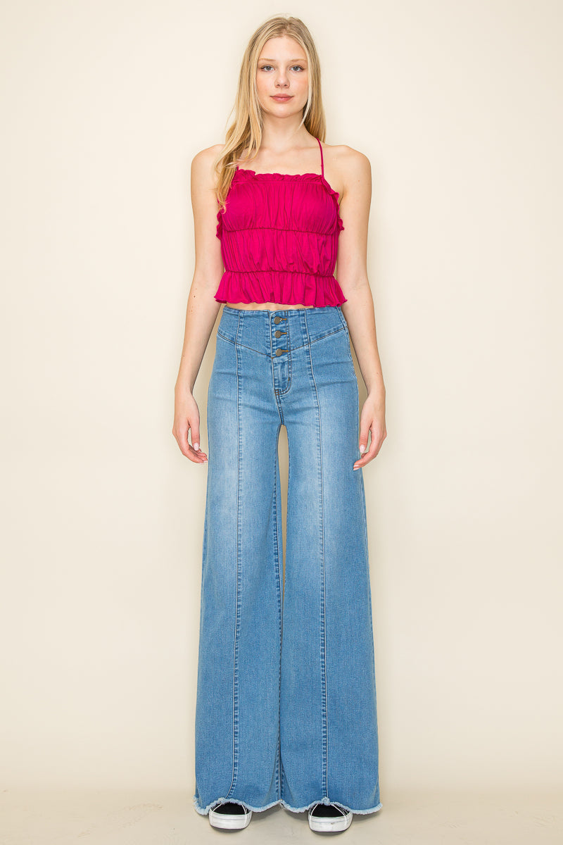 PW508 Front Seam Wide Leg Jeans Dark Wash