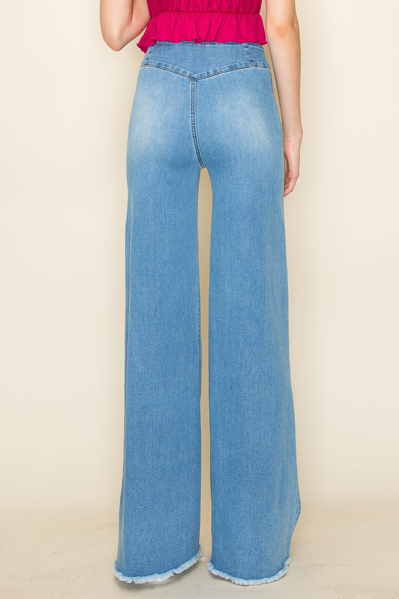 PW508 Front Seam Wide Leg Jeans Medium Wash