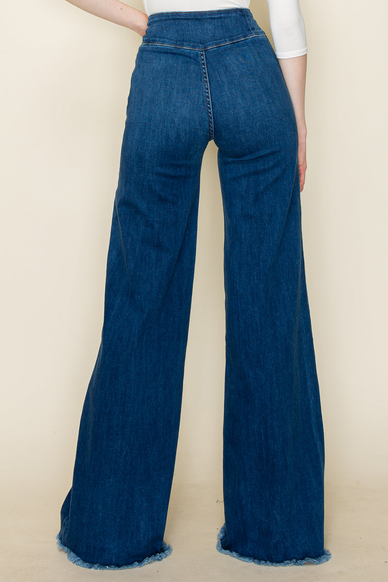 PW508 Front Seam Wide Leg Jeans Medium Wash