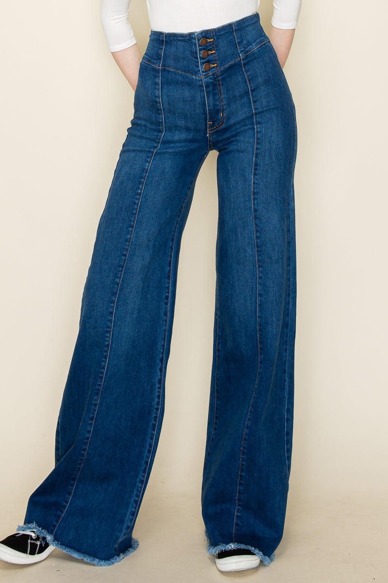 PW508 Front Seam Wide Leg Jeans Medium Wash