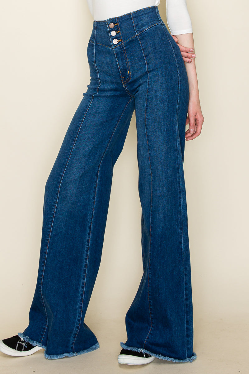 PW508 Front Seam Wide Leg Jeans Dark Wash