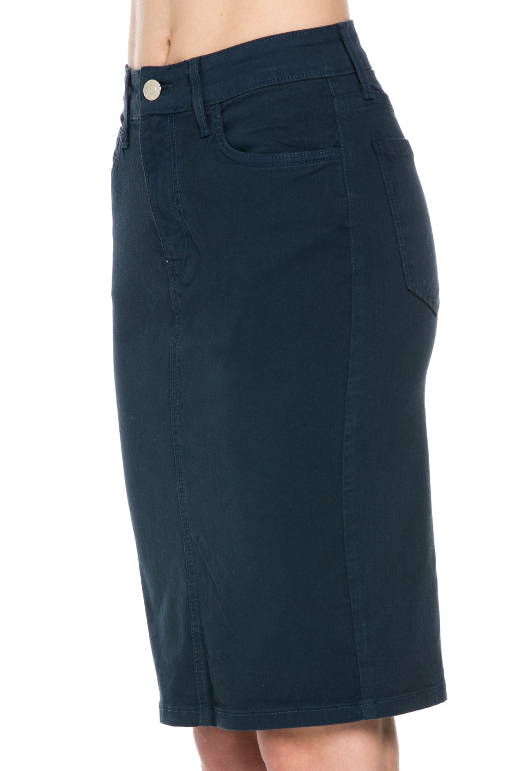 The Classic Denim Midi Skirt-Navy