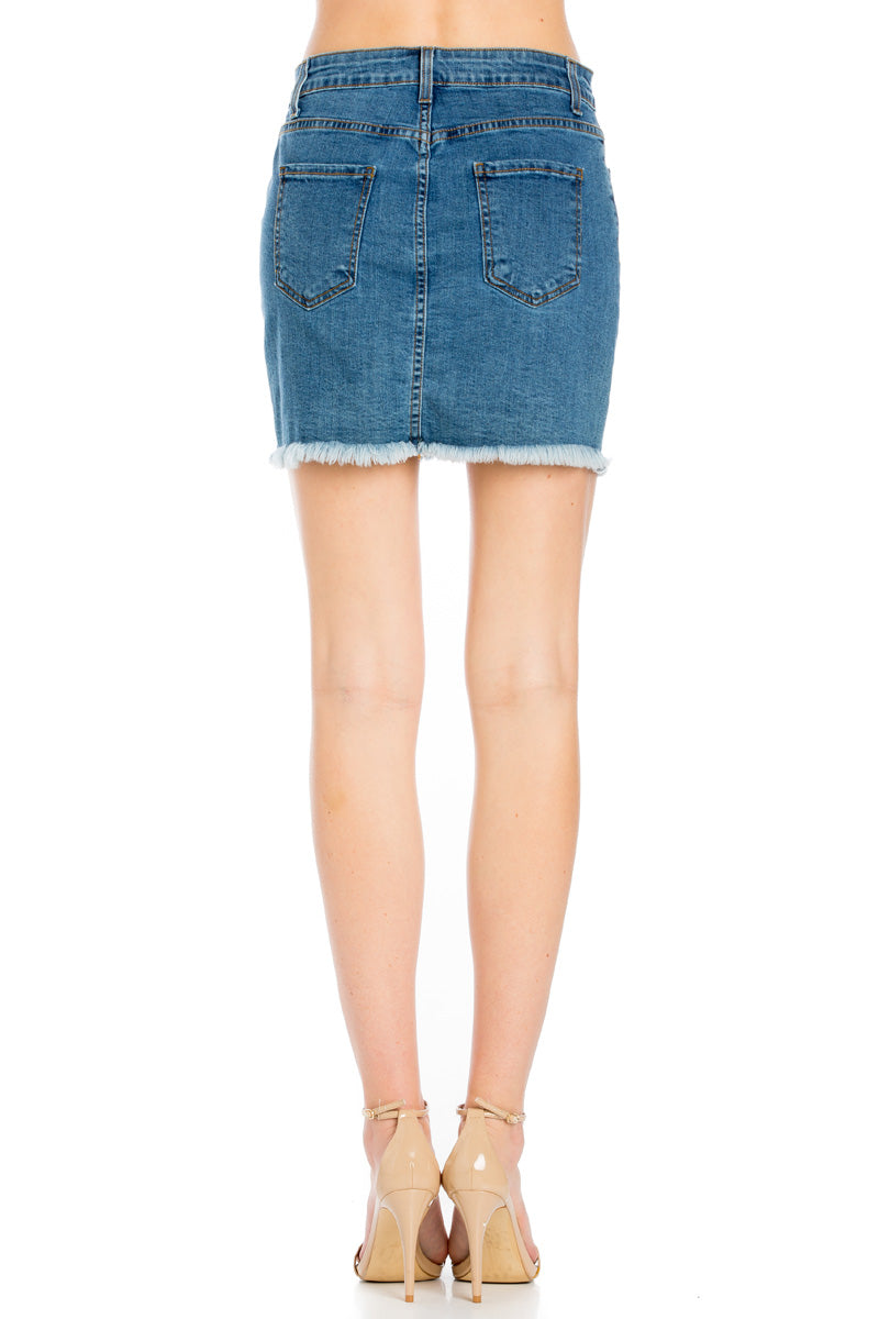 Ain't No Other High Waisted Denim Skirt Olive
