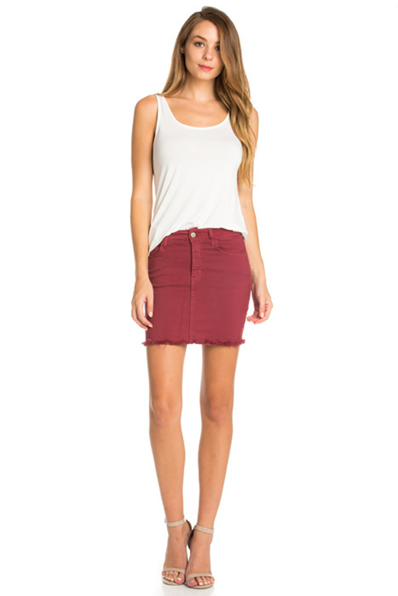 Ain't No Other High Waisted Denim Skirt Red