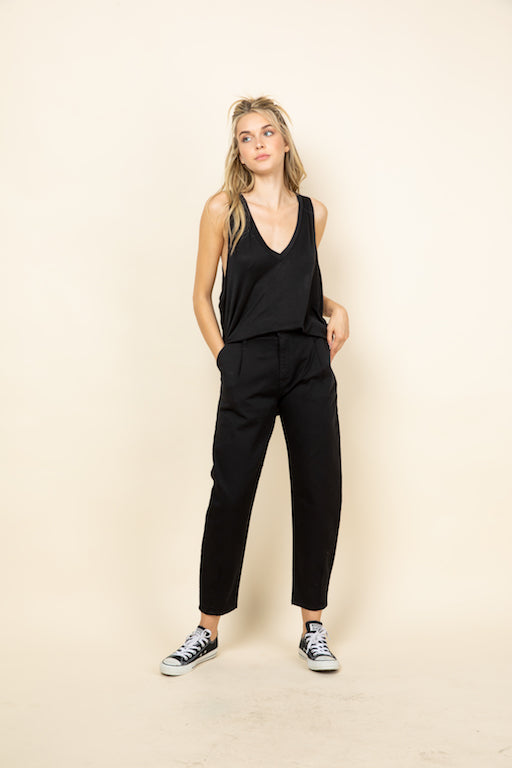 Open Side Hi-Low Sleeveless Top-Black