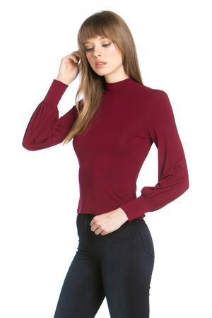 Open Back Puff Sleeve Mock Neck Top
