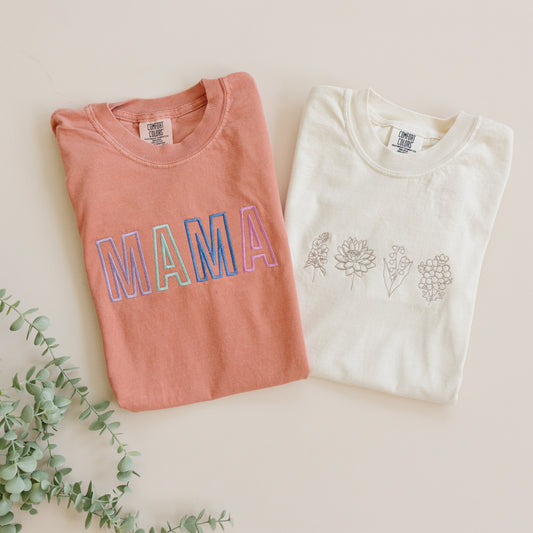 Women's Custom Embroidered Comfort Colors Tee - Mama or Mother's Day Designs