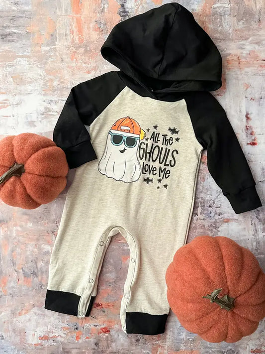 All the Ghouls Love Me: Black Hooded Romper