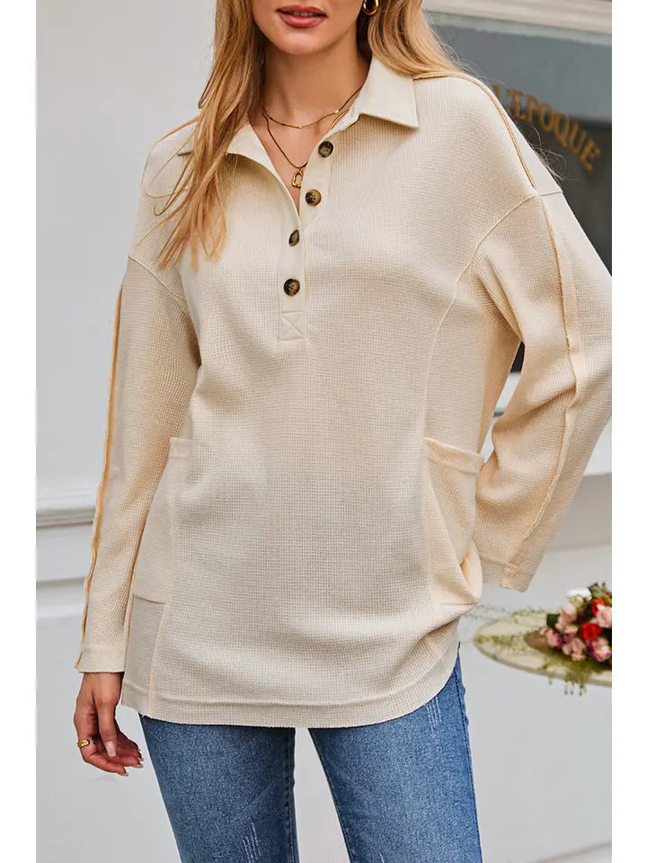 Women's Waffle Long Sleeve Top: TWO COLORS