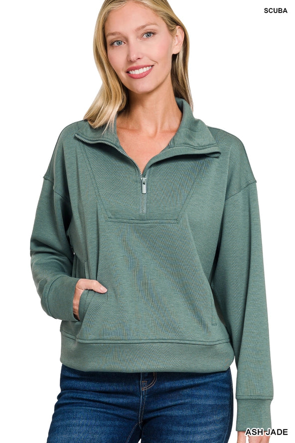 Scuba Half Zip Pullover- Jade Color