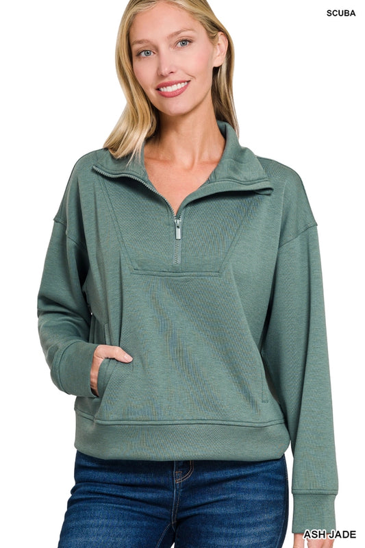 Scuba Half Zip Pullover- Jade Color