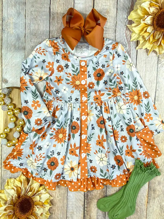 Autumn Flowers Dress w/Pockets