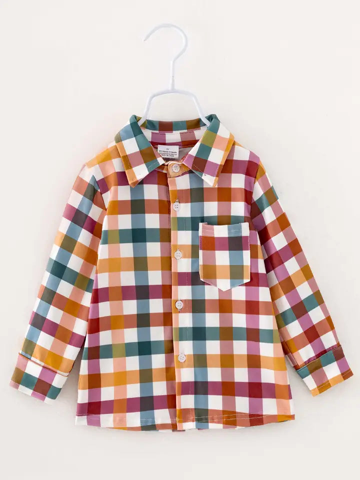 Autumn Plaid Boys Button Up Top