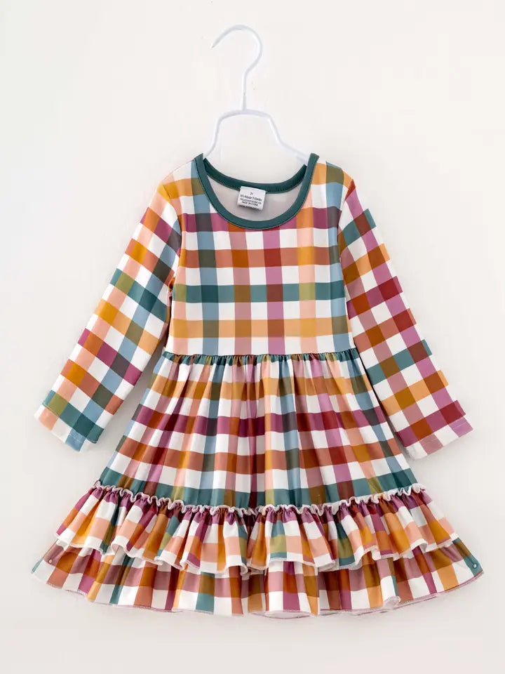 Autumn Plaid Ruffle Twirl Dress