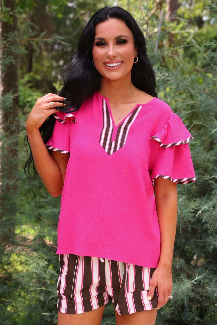 Ava Flutter Sleeve Blouse- Neapolitan Stripes