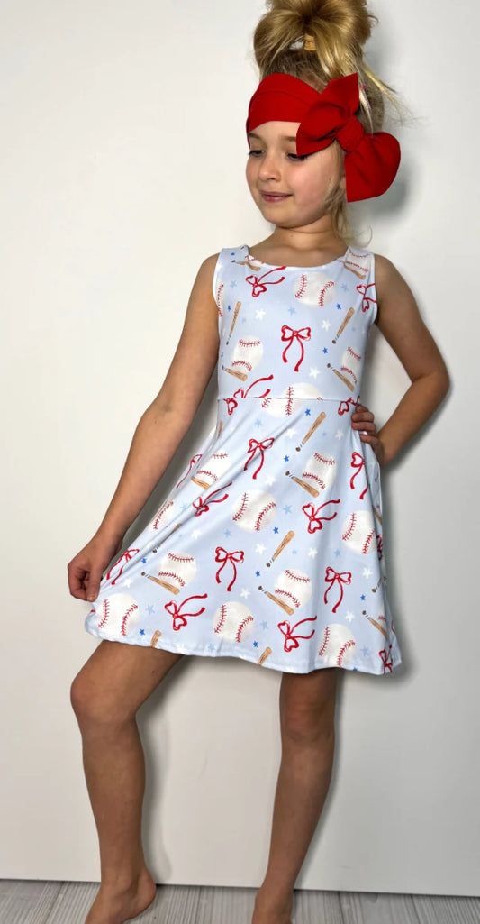 Baseball N Bows Girls Athletic Dress