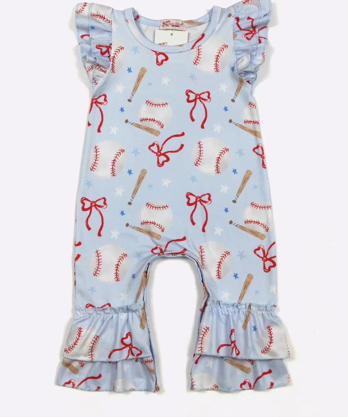 Baseball N Bows Ruffle Romper