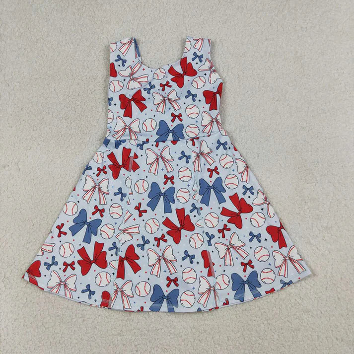Baseball Bows Patriotic Girls Athletic Dress