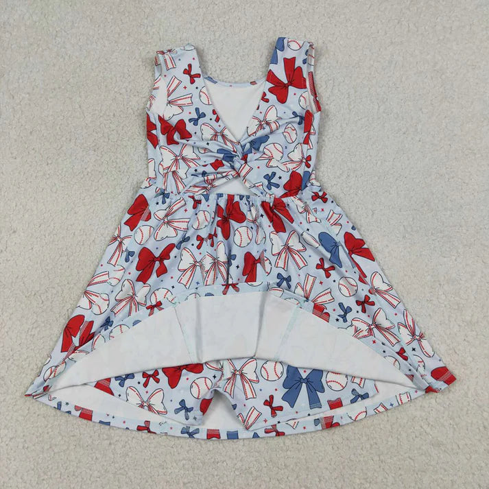 Baseball Bows Patriotic Girls Athletic Dress