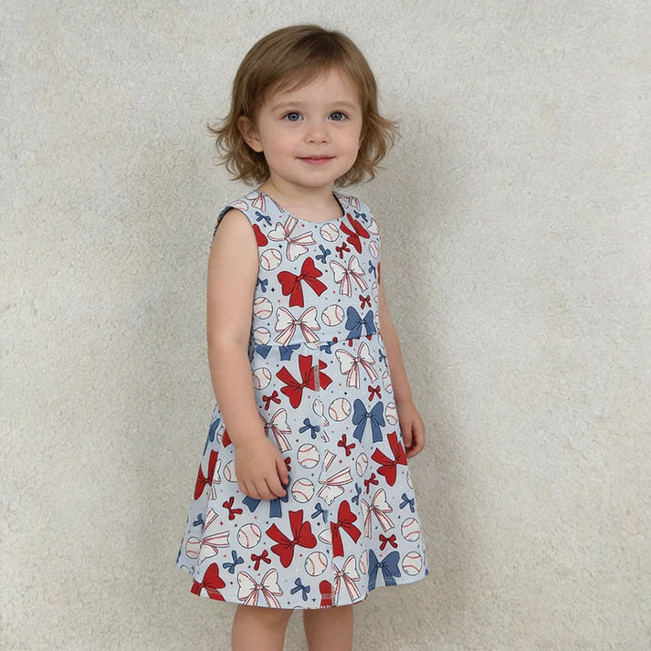 Baseball Bows Patriotic Girls Athletic Dress