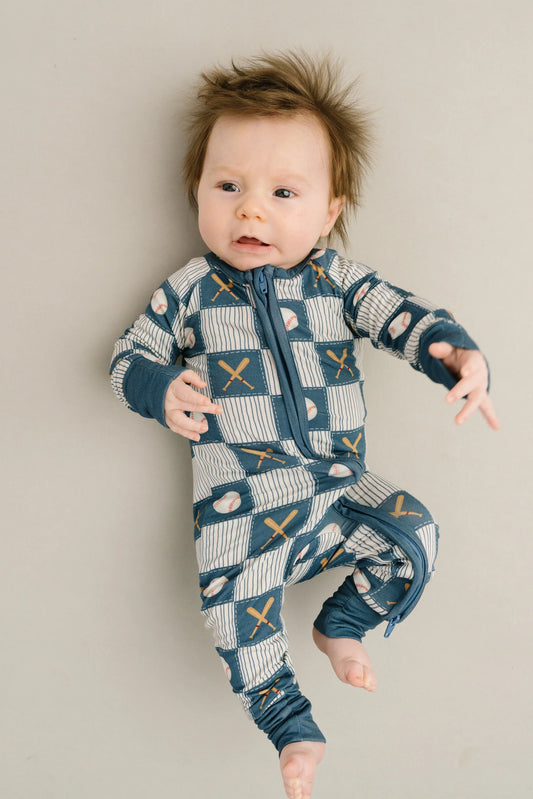 Little One Shop: Baseball Patchwork Bamboo Zippy Romper