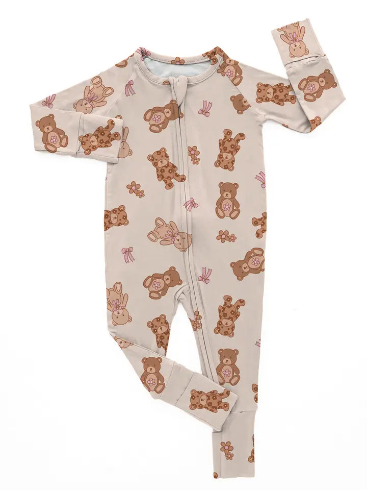 One Little Love Co: Beary Girly Bamboo Zippy Romper