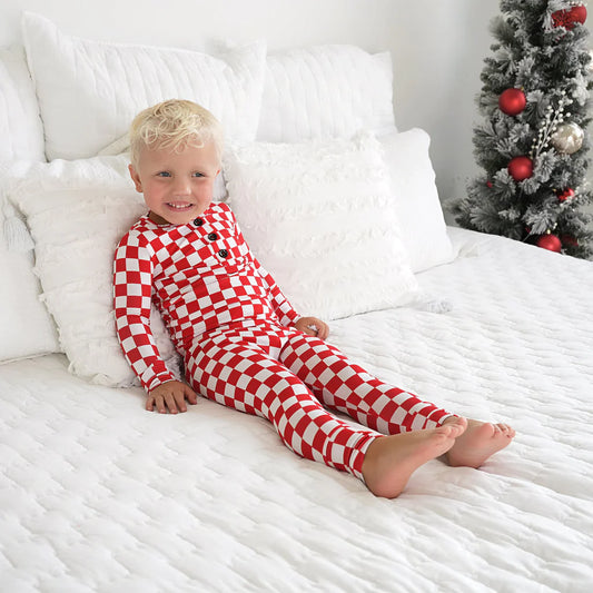 Gigi & Max: Red Checkers Bamboo Two Piece Set