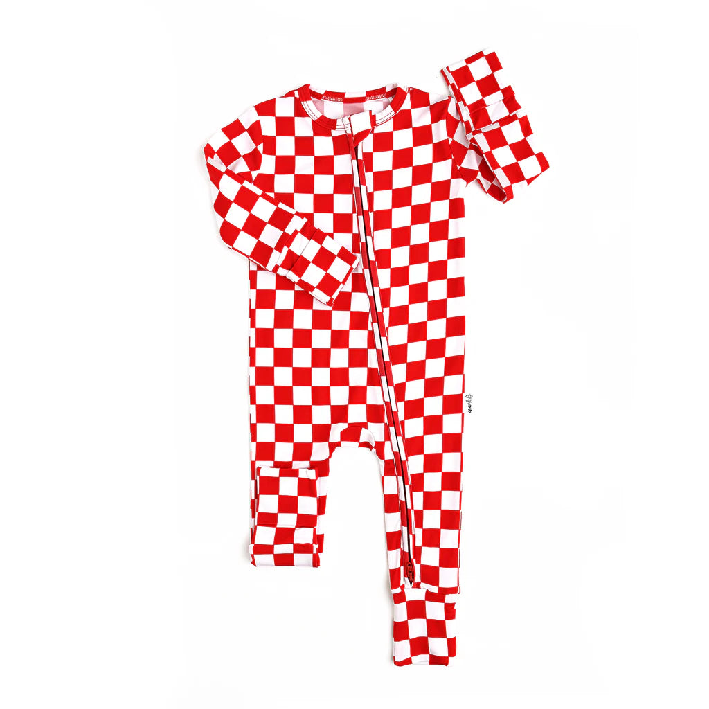 Gigi & Max: Red Checkers Bamboo Zippy Romper