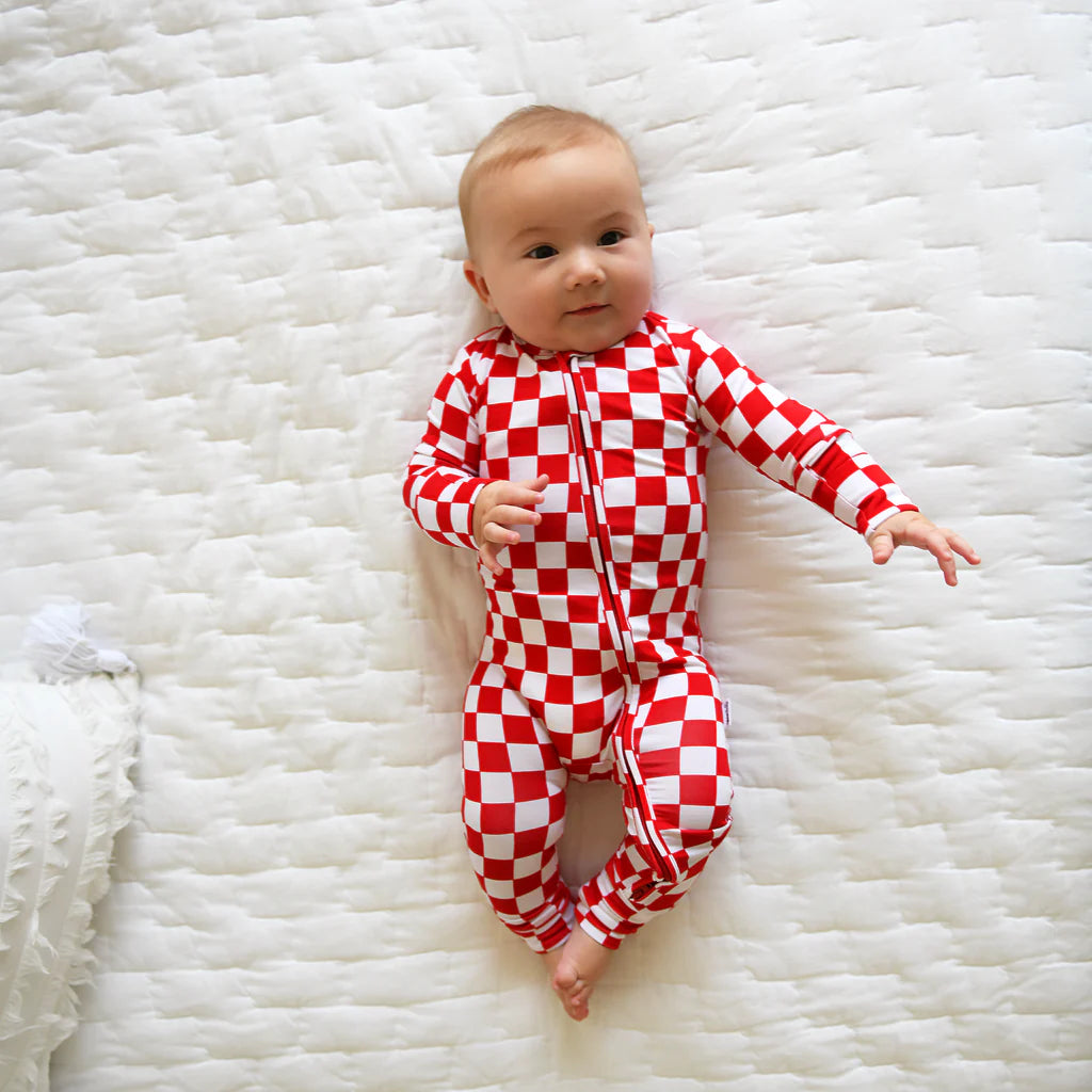 Gigi & Max: Red Checkers Bamboo Zippy Romper