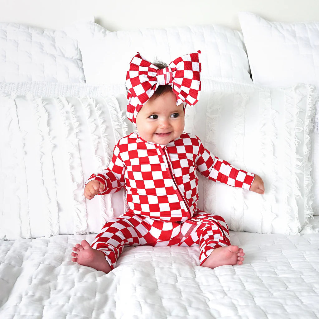 Gigi & Max: Red Checkers Bamboo Zippy Romper