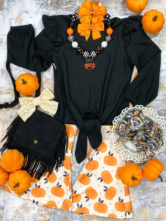 Black & Orange Pumpkin Harvest Bell Bottom Set