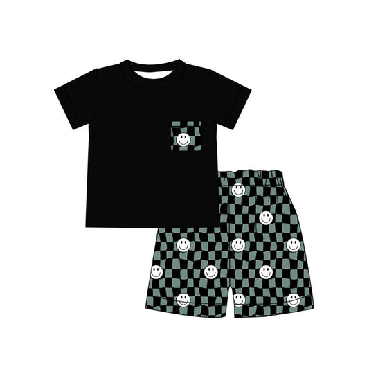 Boys Checkered Smiley Pocket Short Set