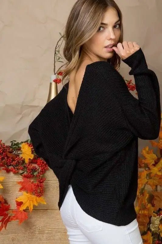 Women's Twist back sweater- BLACK