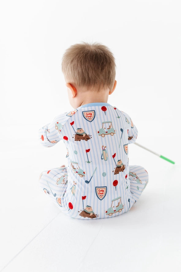 Kiki + Lulu: Blue Caddy Golf Print Bamboo Zippy Romper