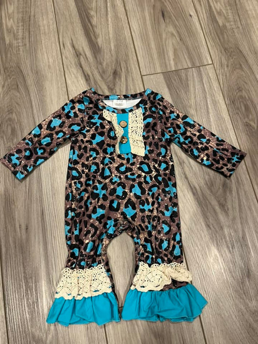 Blue Leopard Ruffle Romper