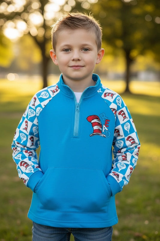 Read Across America- Dr. S Print 1/4 Zip Pullover w/Pocket