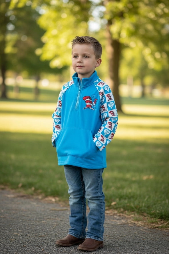 Read Across America- Dr. S Print 1/4 Zip Pullover w/Pocket