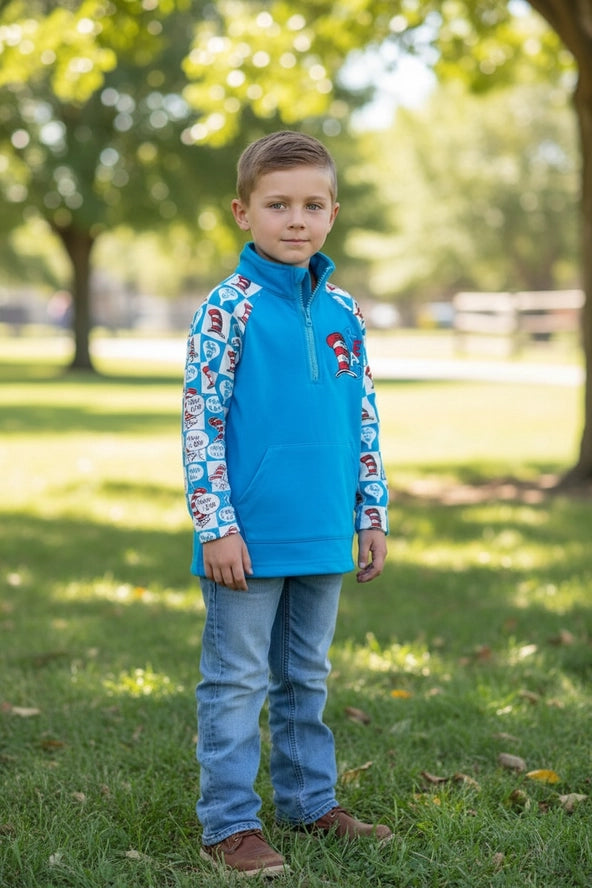 Read Across America- Dr. S Print 1/4 Zip Pullover w/Pocket