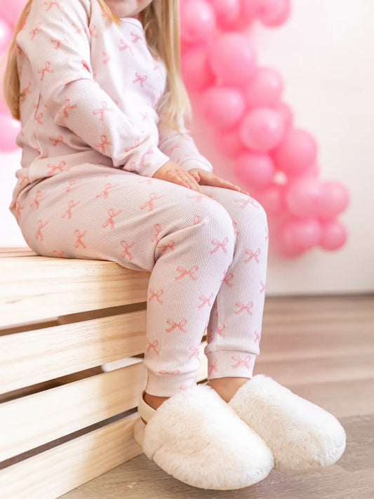 Little Joy Co: Blushing Bows Ribbed Bamboo Two Piece Set