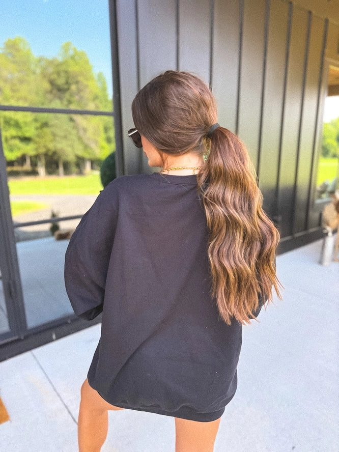 BOO Striped Split Neck Crewneck