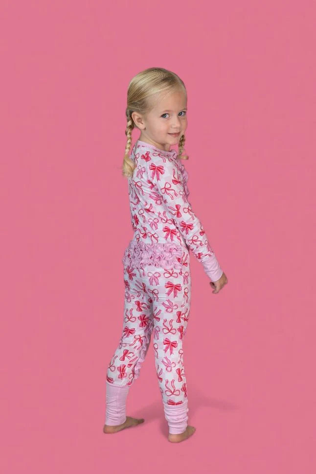 Dream Big: Bow Checkered Charm Ruffle Bamboo Zippy Romper