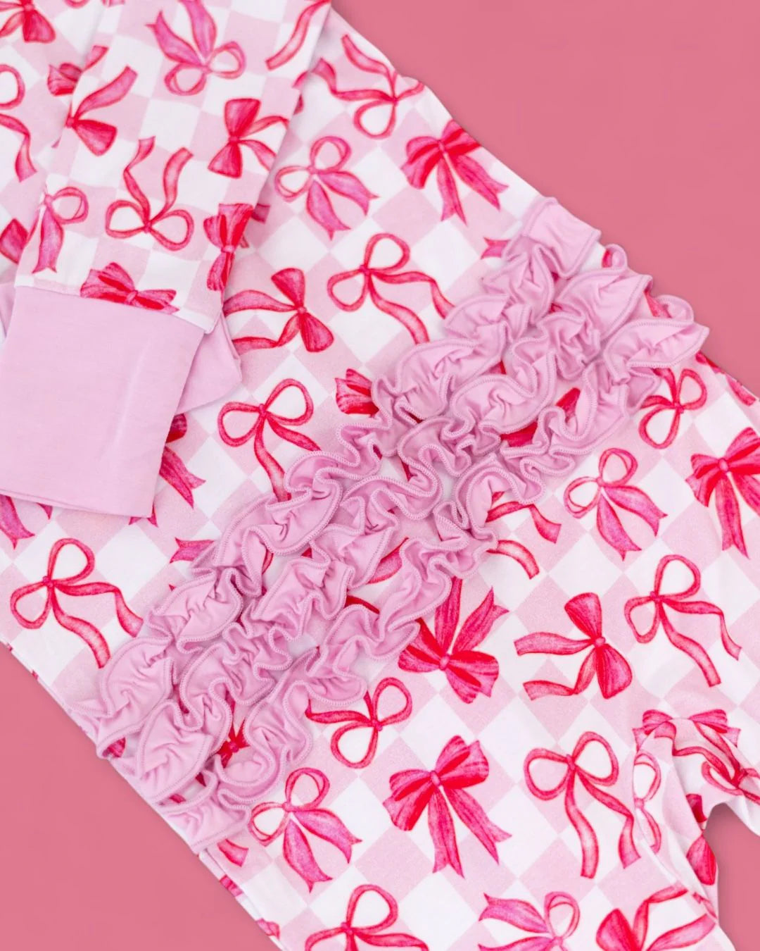 Dream Big: Bow Checkered Charm Ruffle Bamboo Zippy Romper