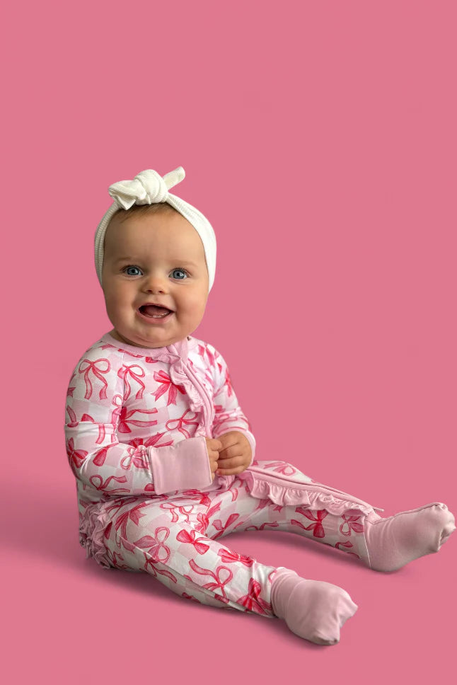 Dream Big: Bow Checkered Charm Ruffle Bamboo Zippy Romper