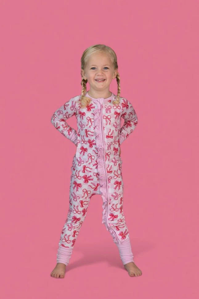 Dream Big: Bow Checkered Charm Ruffle Bamboo Zippy Romper