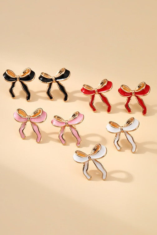 Gold Silver Colorful Enamel Bow Earrings