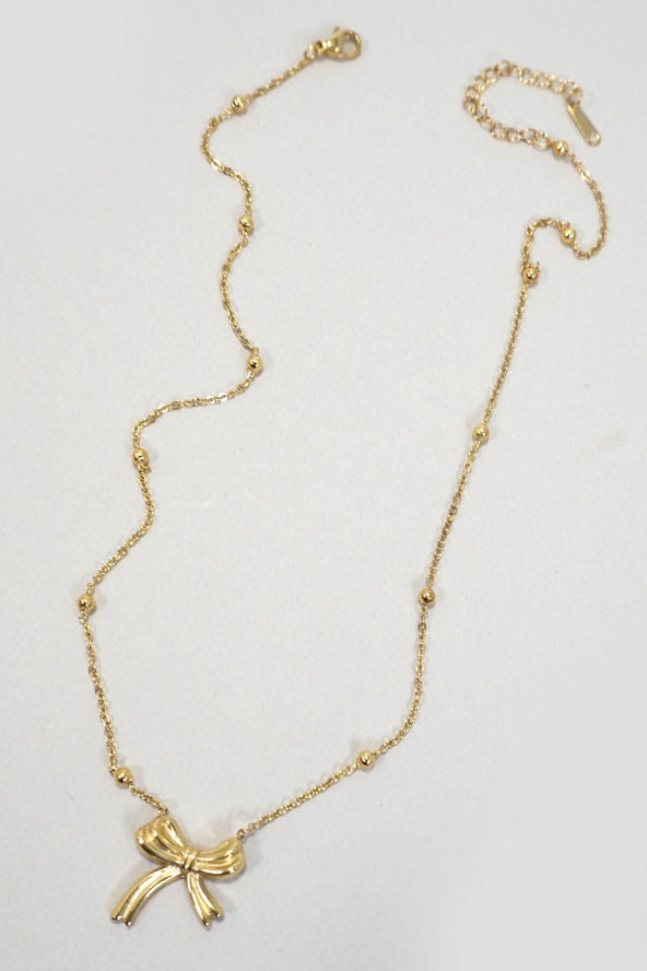 18K STAINLESS STEEL TARNISH FREE BOW NECKLACE