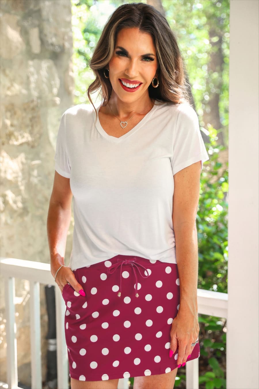 Burgundy Polka Dot Skort