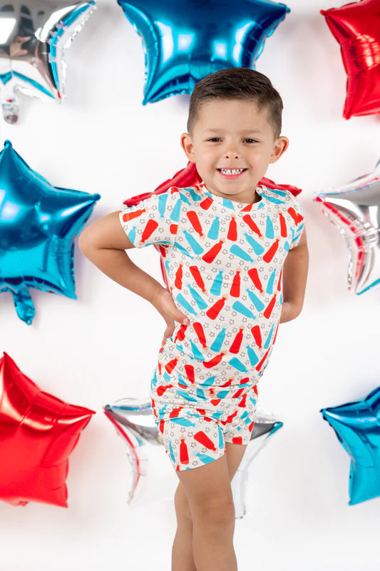 Dream Big: Bursting Red, White, & Blue Bamboo Short Set