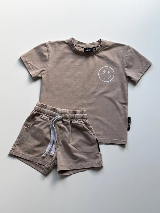Smiley Daze: Smiley Acid Wash Short Set- TWO COLORS