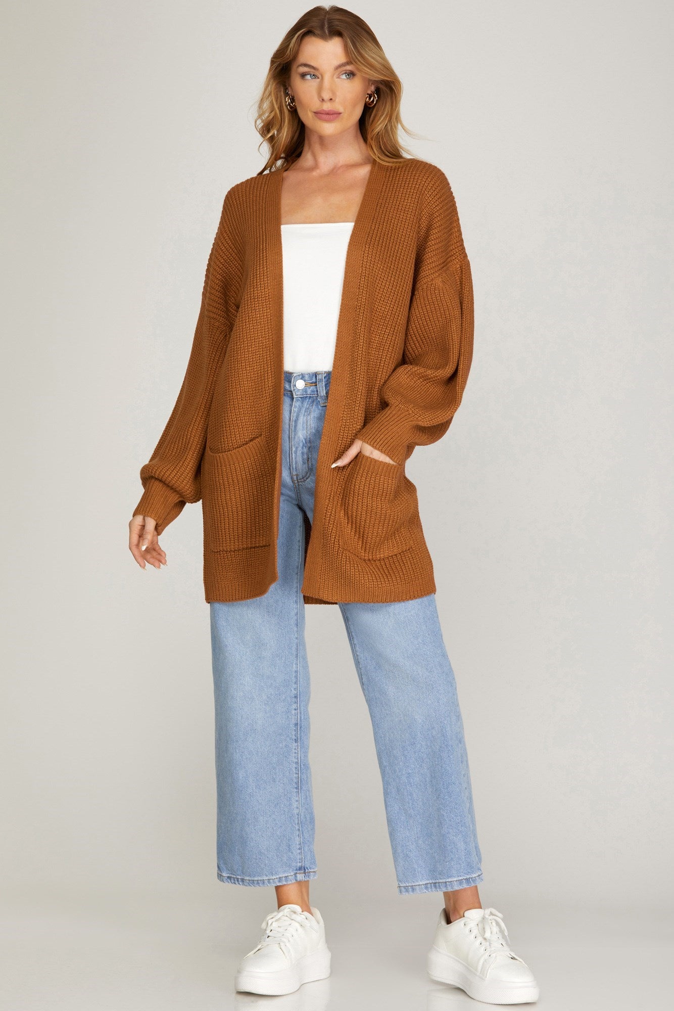 Women's Camel-Sweater Cardigan w/pockets